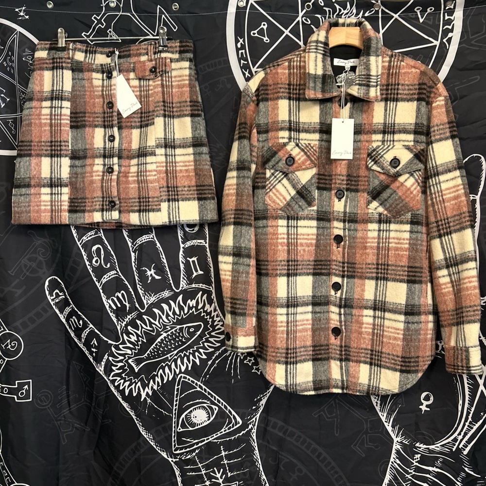 ⚡️NEW! Emory Park Dolls Kill Plaid Wool Shirt Jacket & Mini Skirt SET⚡️